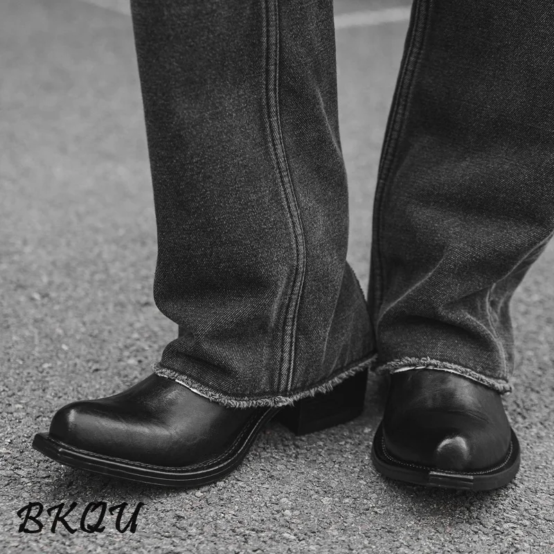 BKQU Pointy Wizard Cocked Head Chelsea Boots Casual Trend Men Autumn/Winter 2024 New Winter Plus Fleecy Ankle Boots Formal Wear