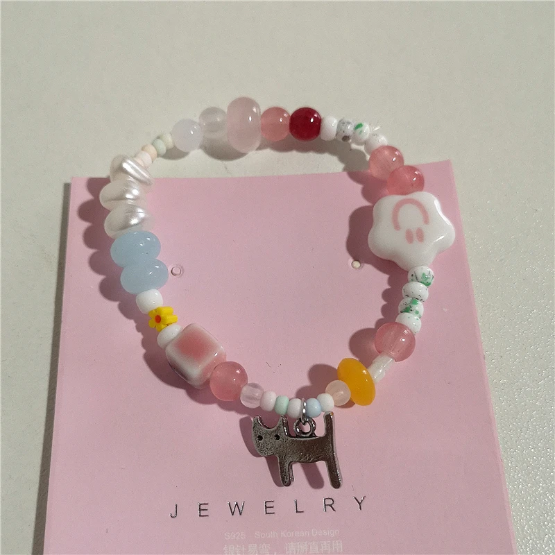 Kpop Harajuku Aesthetic Butterfly Love Star Ceramic Glass Acrylic Beaded Bracelet Girl 2000s EMO Charm Jewelry Y2K Accessories