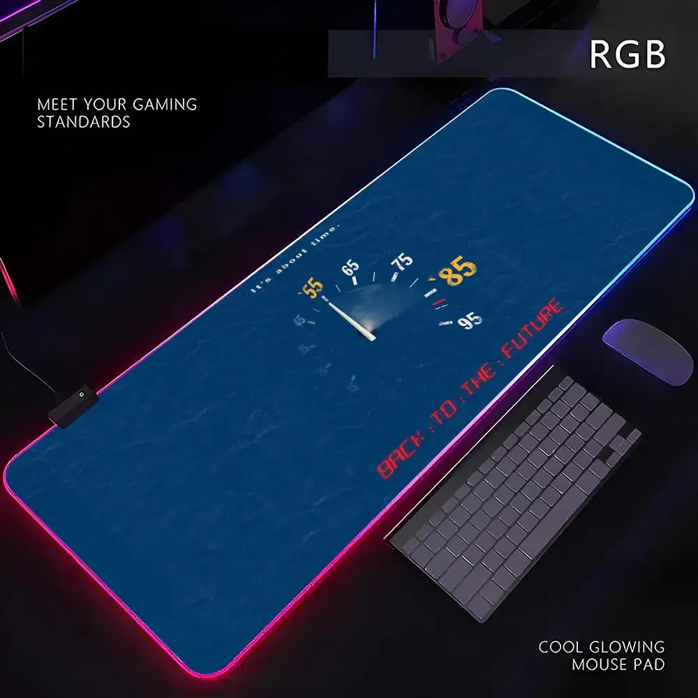 BACK TO FUTURE Mouse Pad RGB Gamer LED Light Mouse Mat Peripherals Mousepad Computer Desk Mat XL Mice Keyboard Carpet