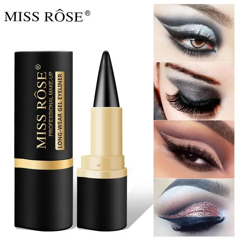 Miss Rose Black Eyeliner Gel Stick Cosmetic Waterproof Eye Liner Pencil Matte Waterproof Retractable Eyeliner Eyeliner Gel Stick