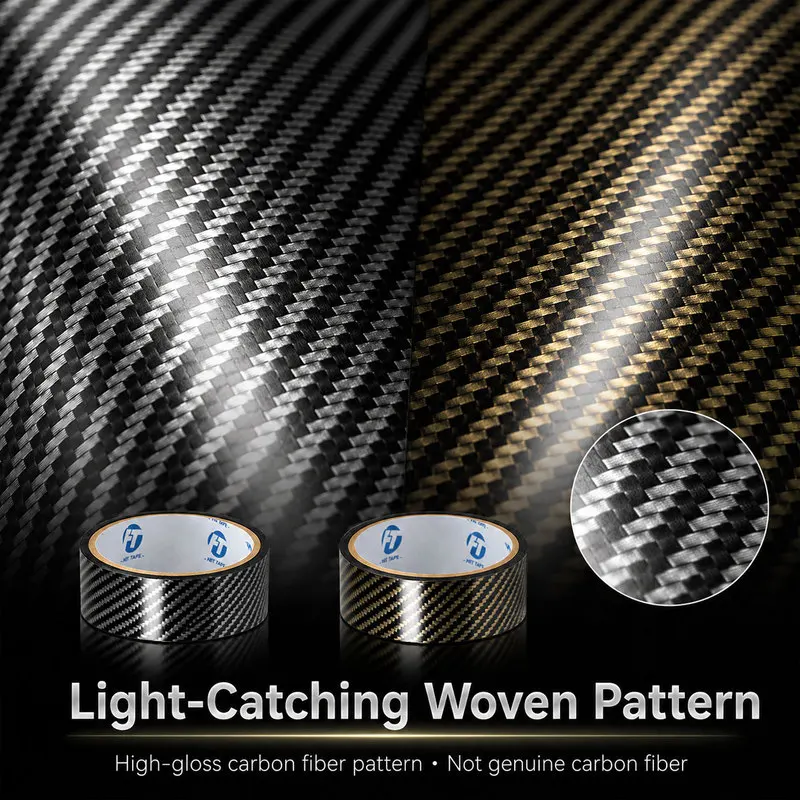 9D Glossy Carbon Fiber Look Protective Tape, 2M Waterproof Anti-scratch Decorative Sticker for Car Door Sill, DIY Trim Cover