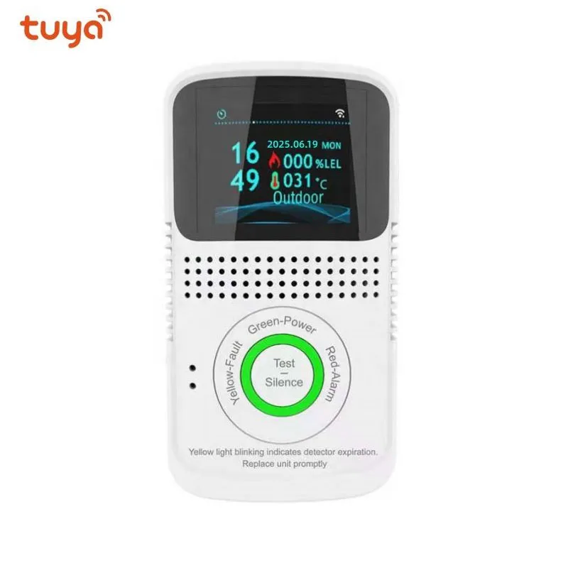 J&R Tuya 220V Smart Optical Flame CH4 Gas Detector Plug in Multi-Combustible Gas mo ni tor for Home Kitchen Safe APP