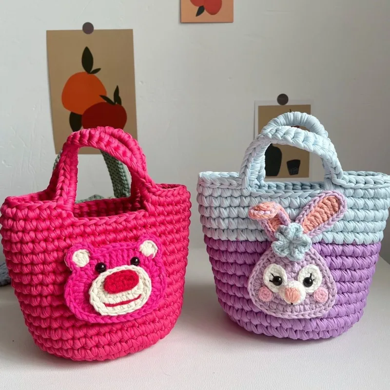 حقيبة يد ديزني كارتونية لطيفة من StellaLou Lotso للفتيات، حقيبة منسوجة ذات سعة كبيرة وبسيطة ومتعددة الاستخدامات #6