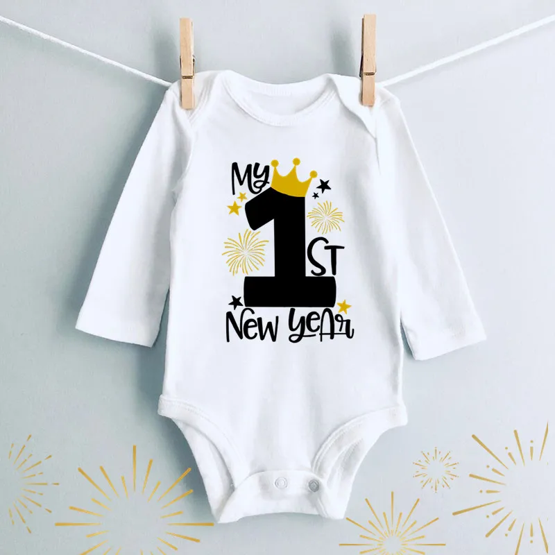 It Is My 1st New Year Baby Boy Girl Long Sleeve Cotton Bodysuit White Autumn Winter Romper Neworn Baby Christmas Costume