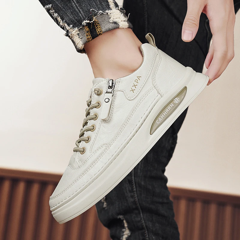 

Туфли с кожаными панелями, белые туфли, повседневная мужская обувь, четырехсезонная обувь повседневная и универсальная.