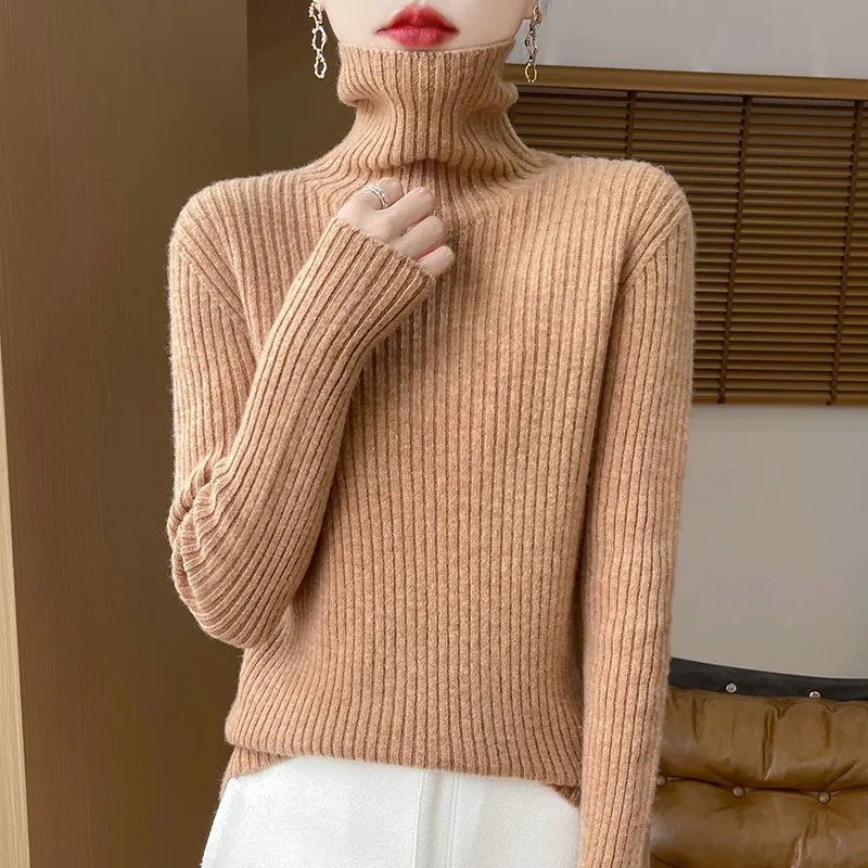 DjzDsm Thickened Turtleneck Pullover In Autumn and Winter 100% Merino Wool Sweater Korean Fashion Women's Solid Color Knit Top