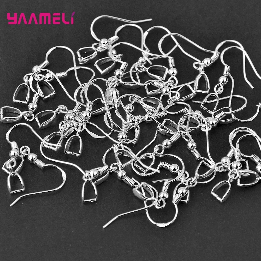 Handmade Jewelry Findings Componentes, Conector de Bail, Fecho para Brincos, 925 Sterling Silver, Atacado, 50Pcs por lote