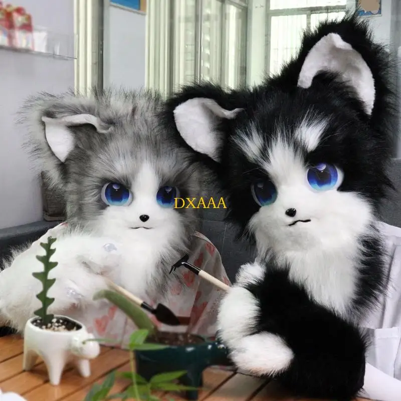 DXAA Lông Thú Đầu Mèo Fursuit Cắt Mặt nạ Sang Trọng Mèo Mặt nạ Mèo Đáng Yêu Mũ Đội Đầu Halloween Hóa Trang Cosplay Đạo Cụ