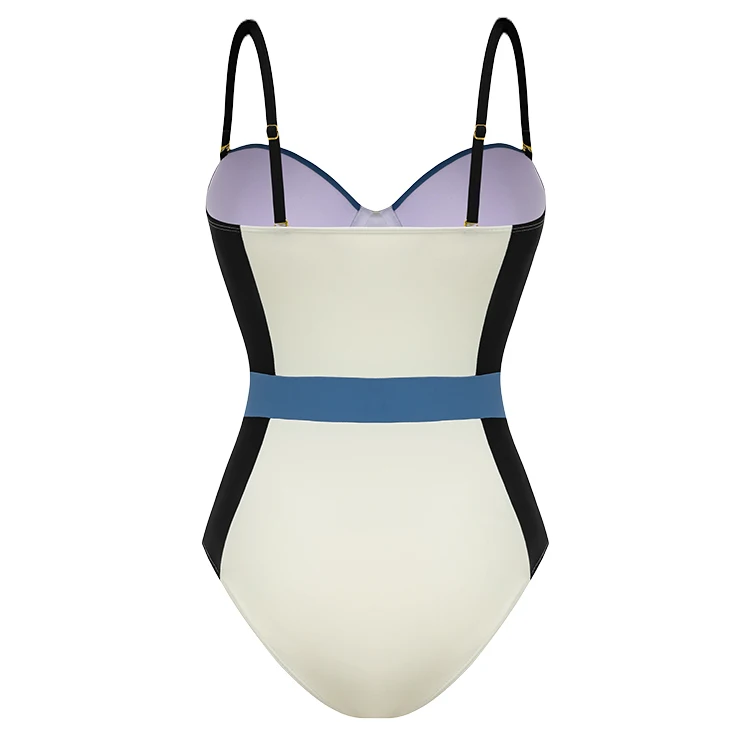 Color Block One Piece  Swimwear Women  Vacation Beachwear Luxury Bathing Suit Sexy Bikini