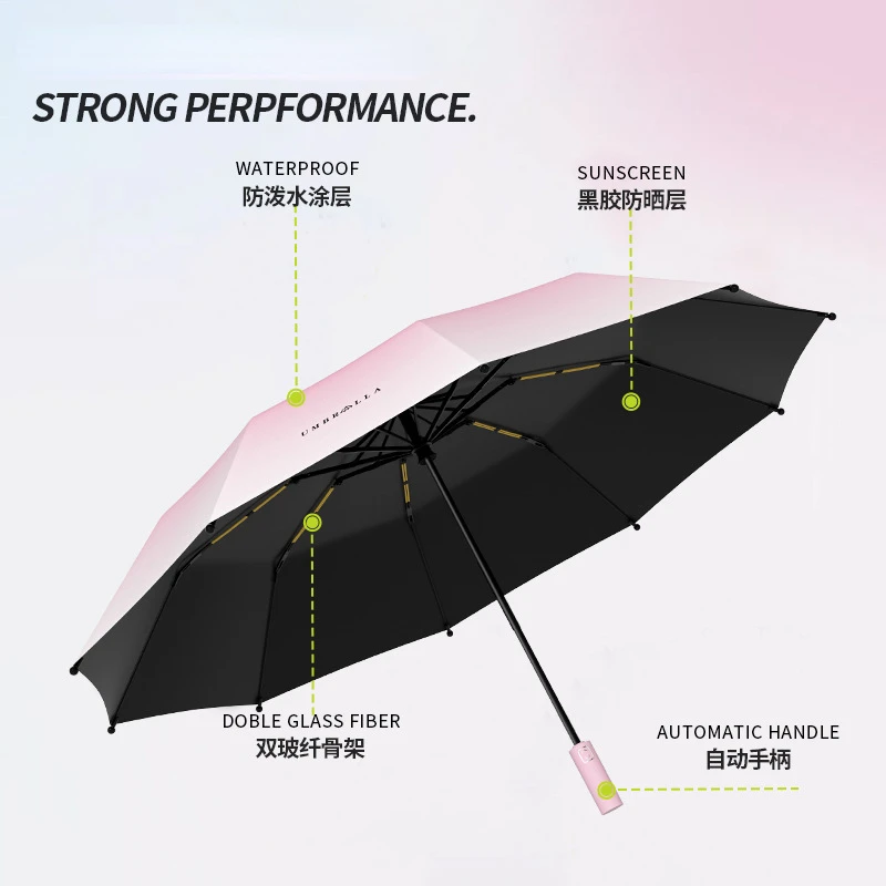 20 Bone Automatic Gradient Color Umbrella for Men Women Large 3 Fold Windproof,Waterproof Sunshade Sun UV Protection Umbrellas