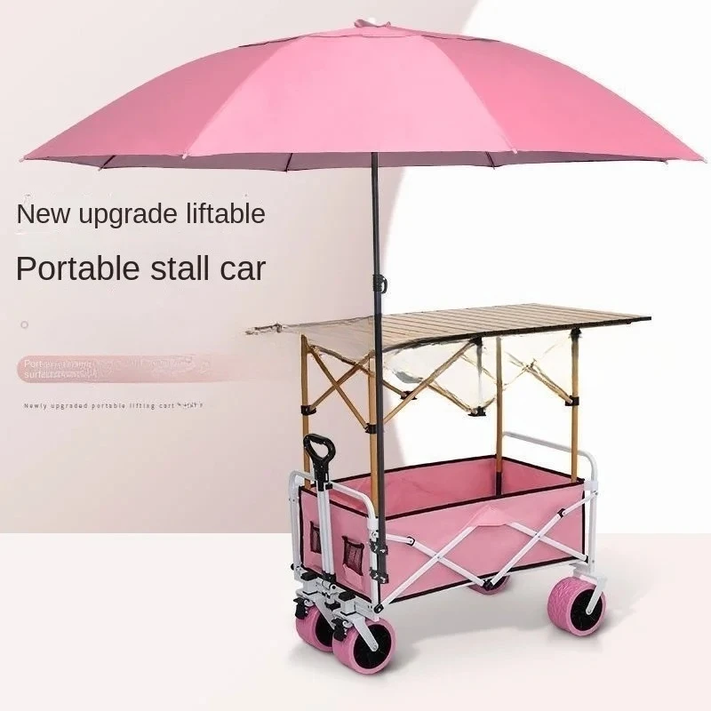 Stall Small Cart Shopping Camping Picnic Cart Folding Table Portable And Adjustable Night Market With Sunshade Umbrella 2025