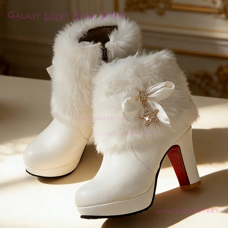 

Светло-розовые и белые длинные плюшевые ботильоны с кисточками на платформе и массивном каблуке для женщин, милые черные кожаные ботинки в стиле Лолита с золотыми бусинами для девушек