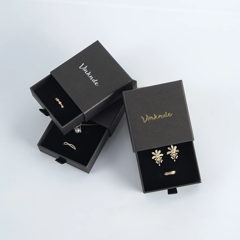 

24-Pack Custom Design Logo Drawer Storage Paper Jewelry Earrings Packaging Box Coffee Kraft Paper Sliding Box Wedding Gift Box