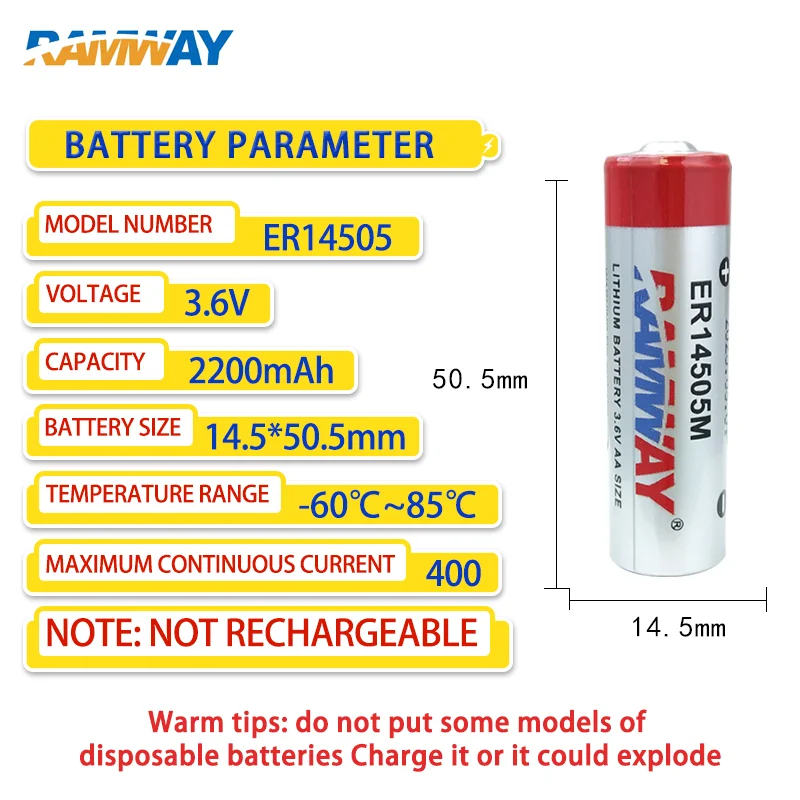 RAMWAY ER14505M 3.6V baterai Lithium sekali pakai cerdas pengukur air tongkat patroli pengukur suhu dan kelembaban IoT