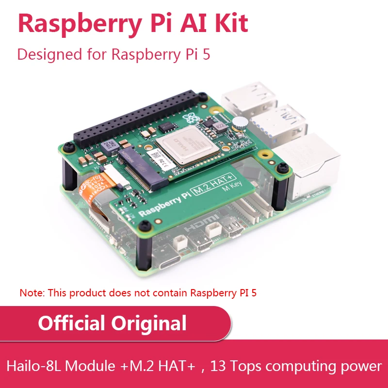 Official Original Raspberry Pi AI Kit Hailo-8L Module with M.2 HAT+， 13 Tops Computing Power Designed for Raspberry PI 5