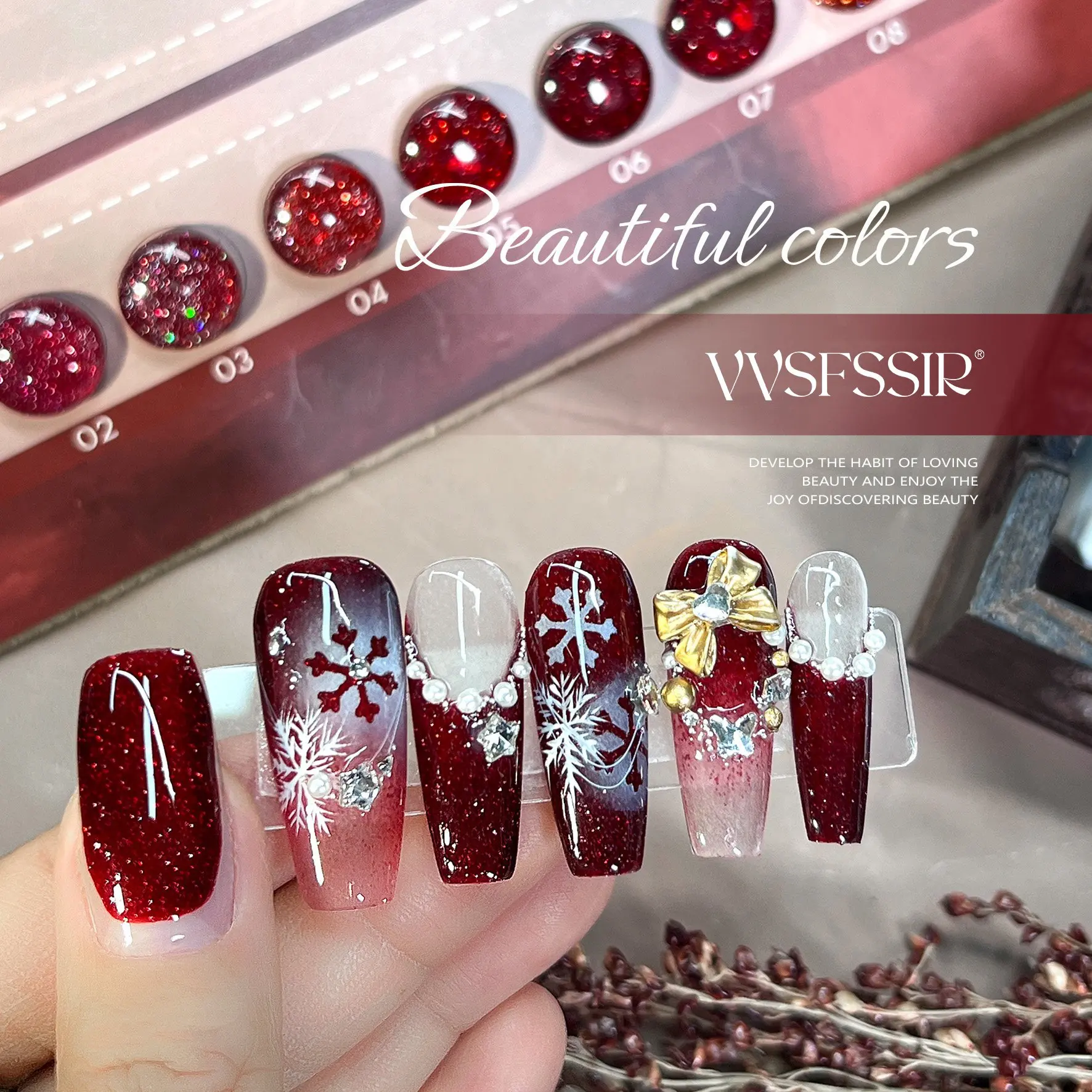 VVSFSSIR Nail Cherry Red Diamond Glitter Gel Polish,Reflective Sparkle Shimmer Effect,High Pigment Soak Off UV LED Nail Art