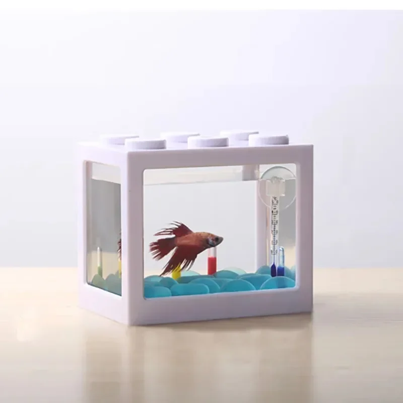 1L USB LED Desktop Mini Aquarium Fish Tank Lamp Betta Fish Fighting Cylinder Decoration Small Creative Fish Tank Blocks Stacked