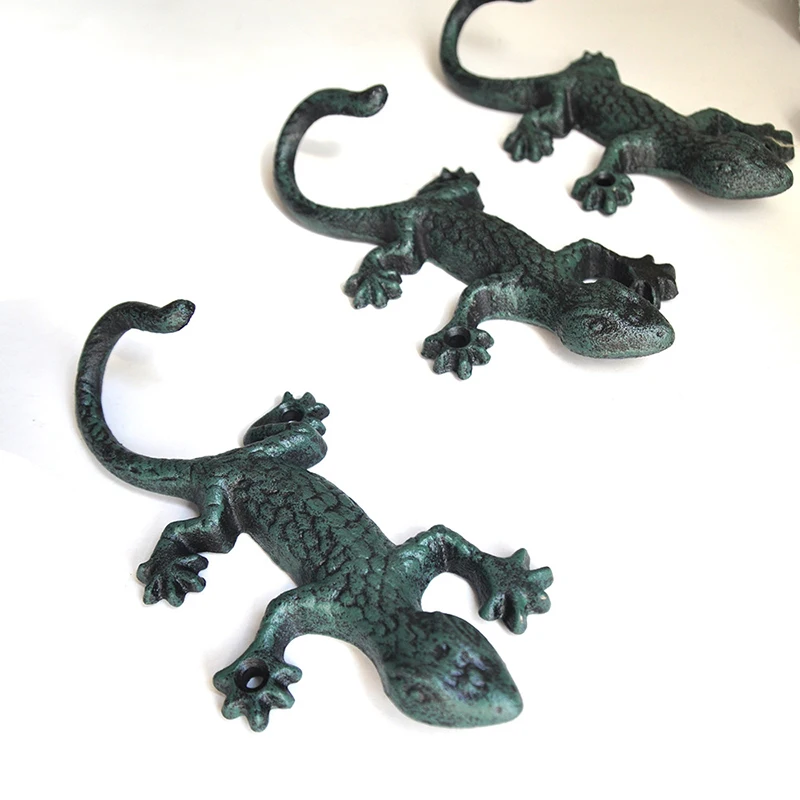 Cabinet Knobs Wall-mounted Antique  1set Cast Iron Gecko Wall Hook   Decorative Garden Hook Wall Decoration