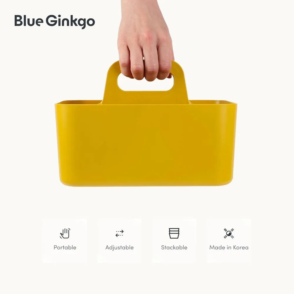 積み重ね可能なオーガナイザー キャディ – 韓国製のバスルーム、オフィス、工芸品、または学用品用のポータブル トート (長方形、黄色)
