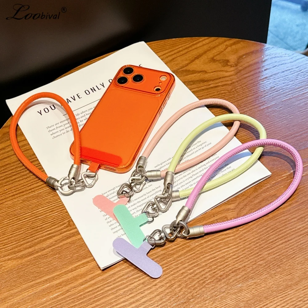 Candy Color Leather Hand Wrist Strap for Mobile Cell Phone Short Lanyard Colorful Anti-Lost Accessories Universal Rope