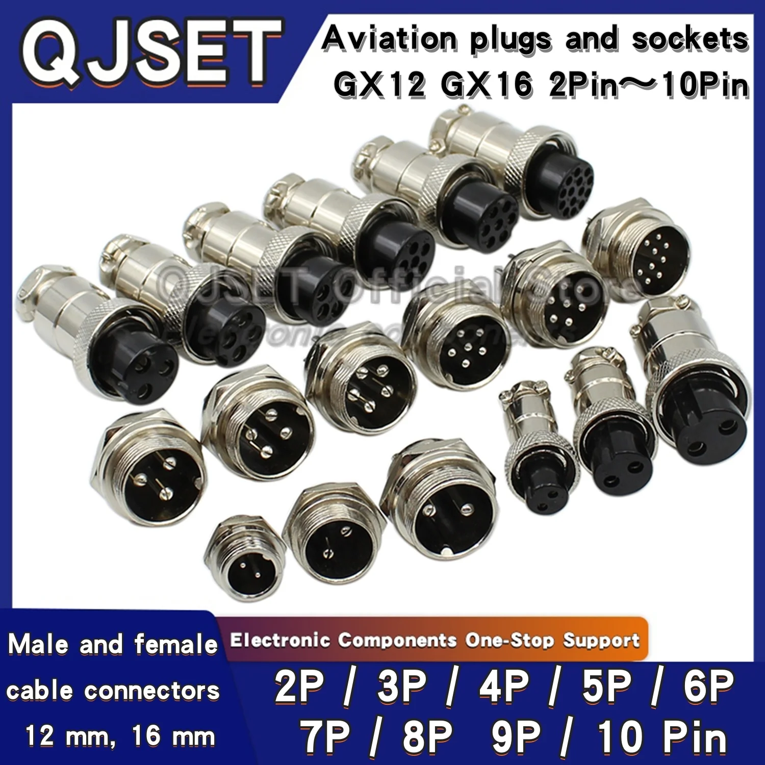 2pcs Aviation Plug Male and Female Connectors GX12 GX16 2-Core/3/4/5/6/7/8/9/10 Pin Cable Aviation Socket Connectors M12mm M16mm