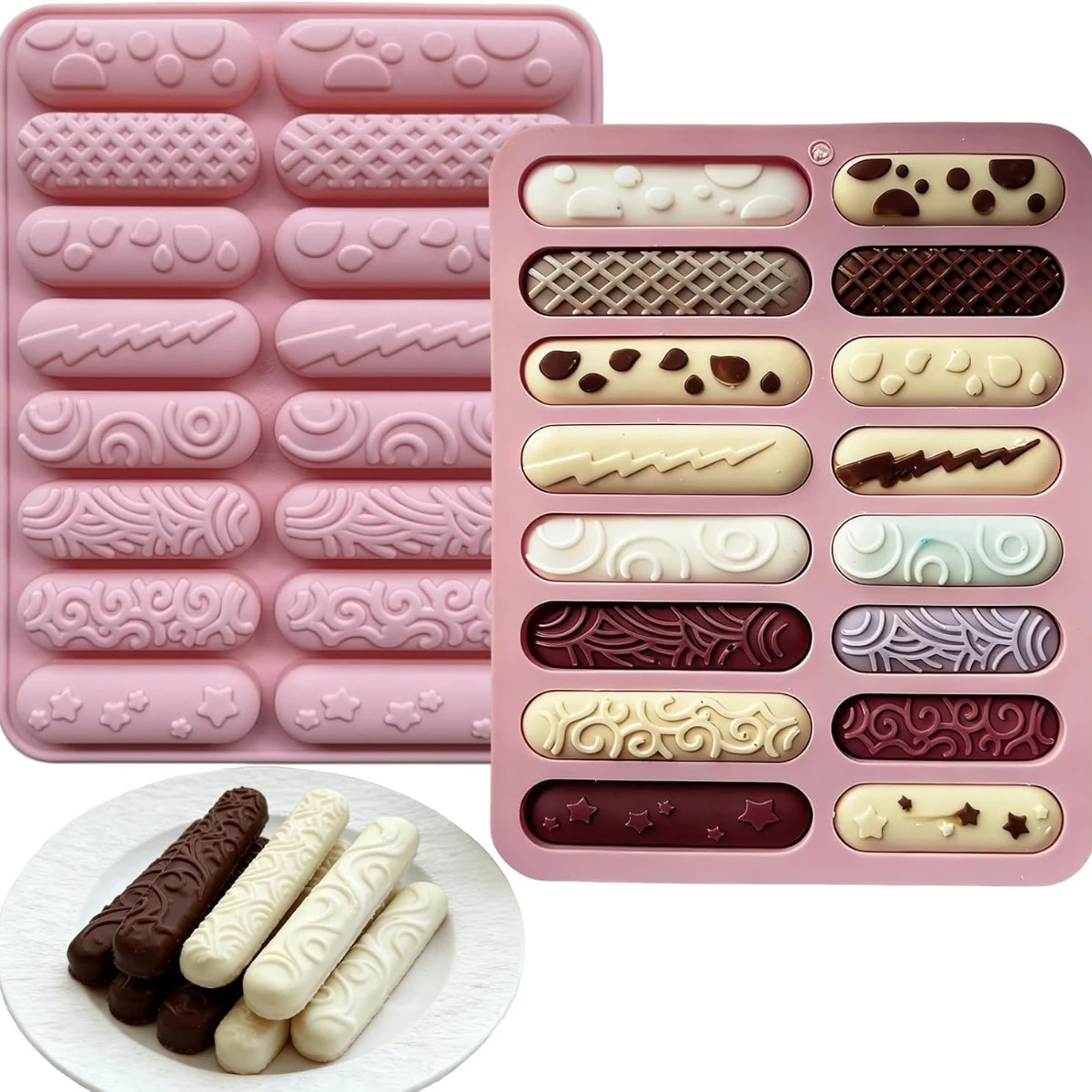 Finger Biscuit Silicone Chocolate Molds 16 Cavities Cereal Bars Baking Mould Non-stick for Candy Eclair Bread Muffin Soap Resin