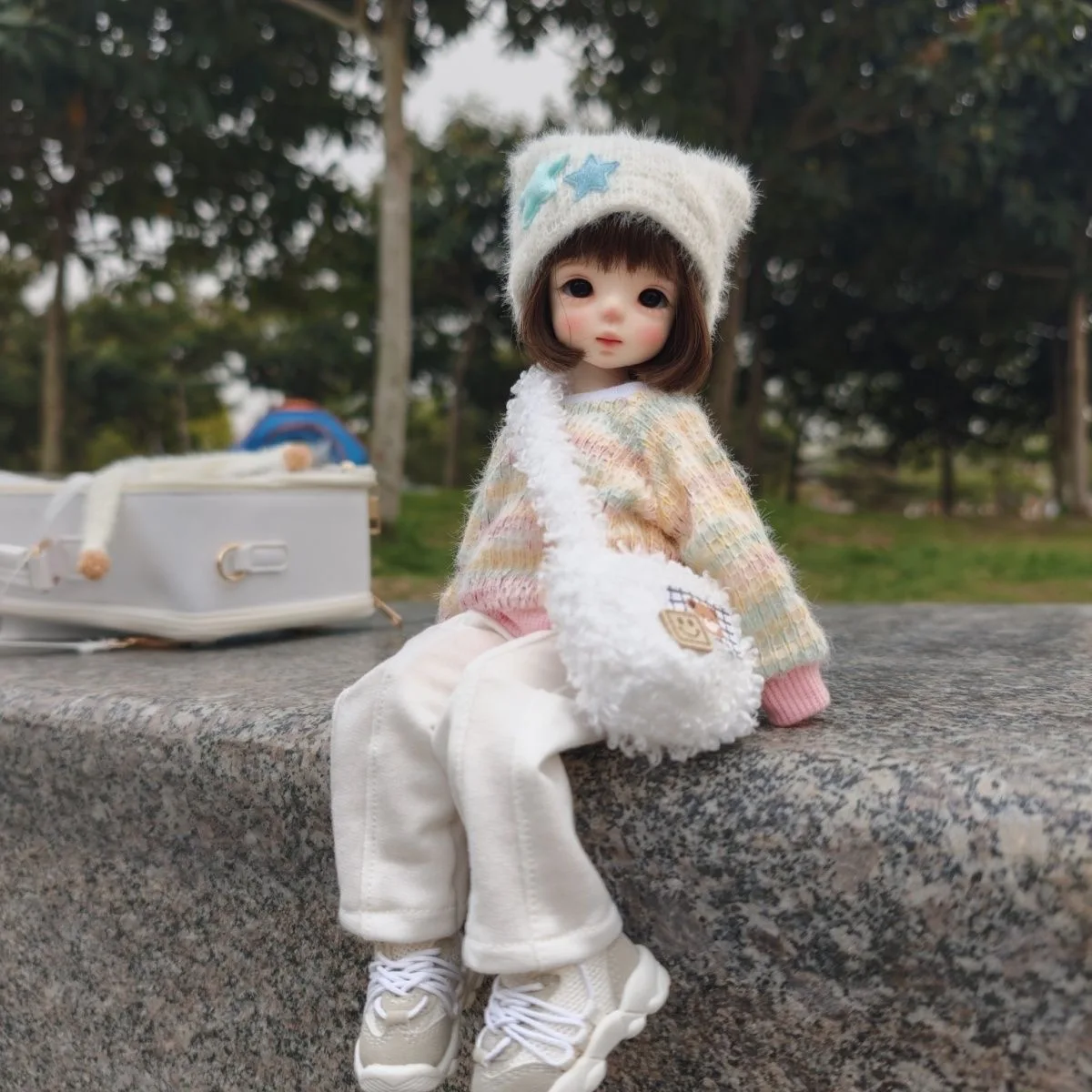 

BJD doll clothes suitable for 1/5 1/6 size Cute Knitted plush sweatshirt set suitclothes set doll accessories (4 points)