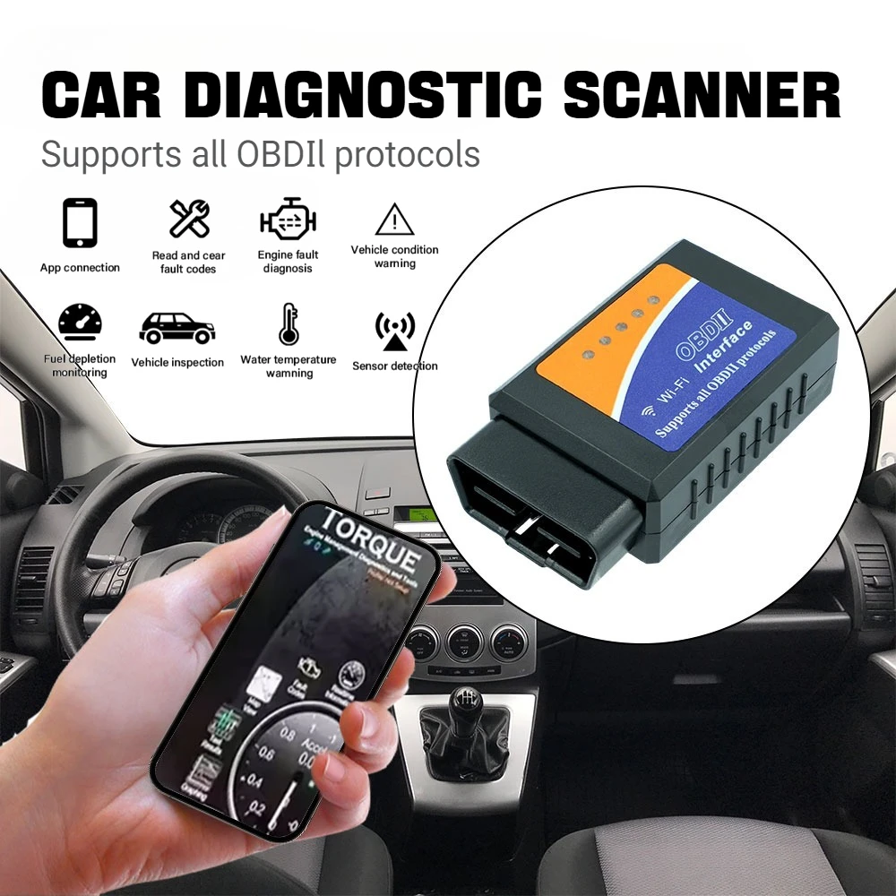ELM327 OBD2 Scanner V2.1 Bluetooth Car Diagnostic Tool - Professional Code Reader for Android iOS and Windows Phone Devices