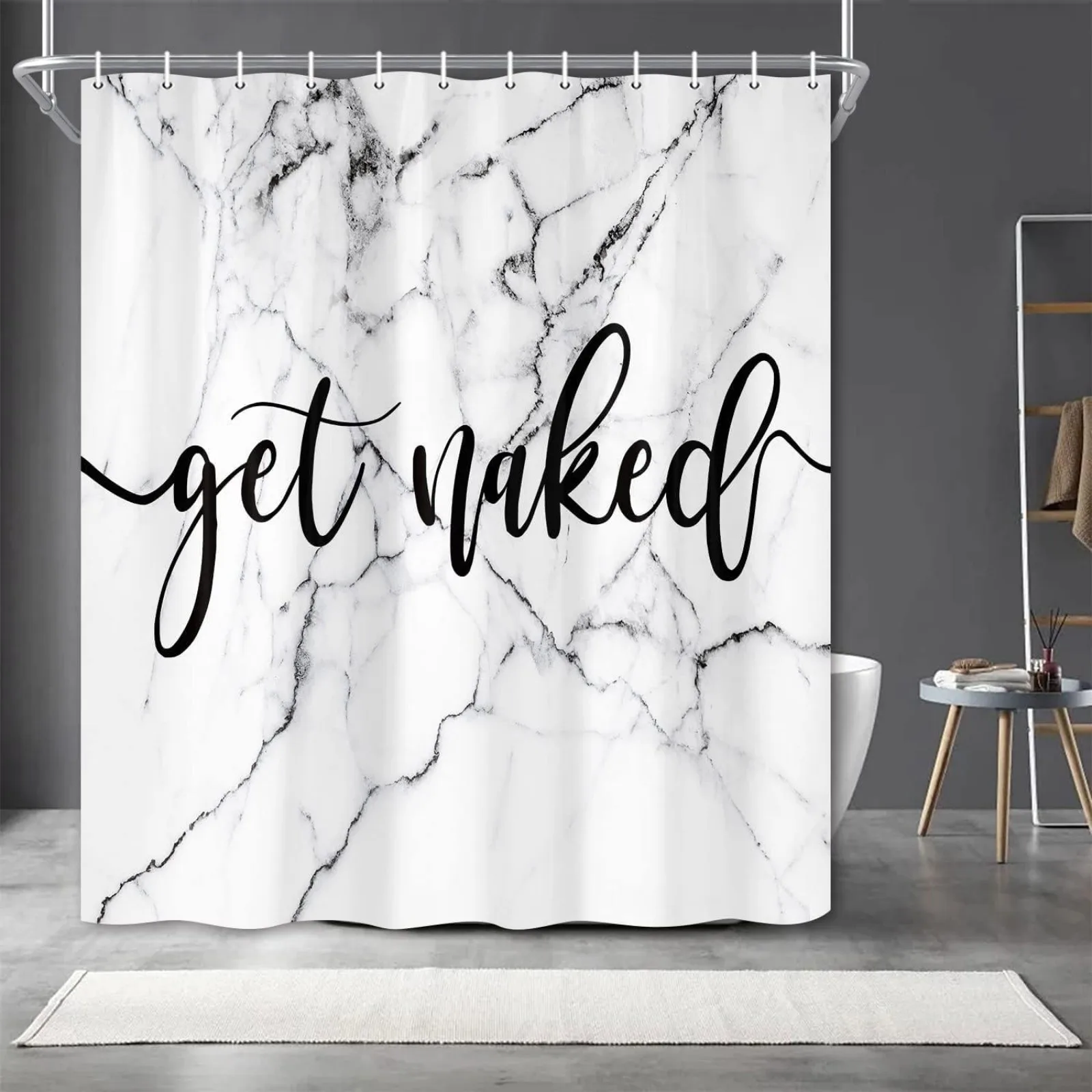 

Marble Shower Curtain Get Naked Text Art Modern Design Elegant Bathroom Decor Waterproof Printed Bath Curtain Home Fashion
