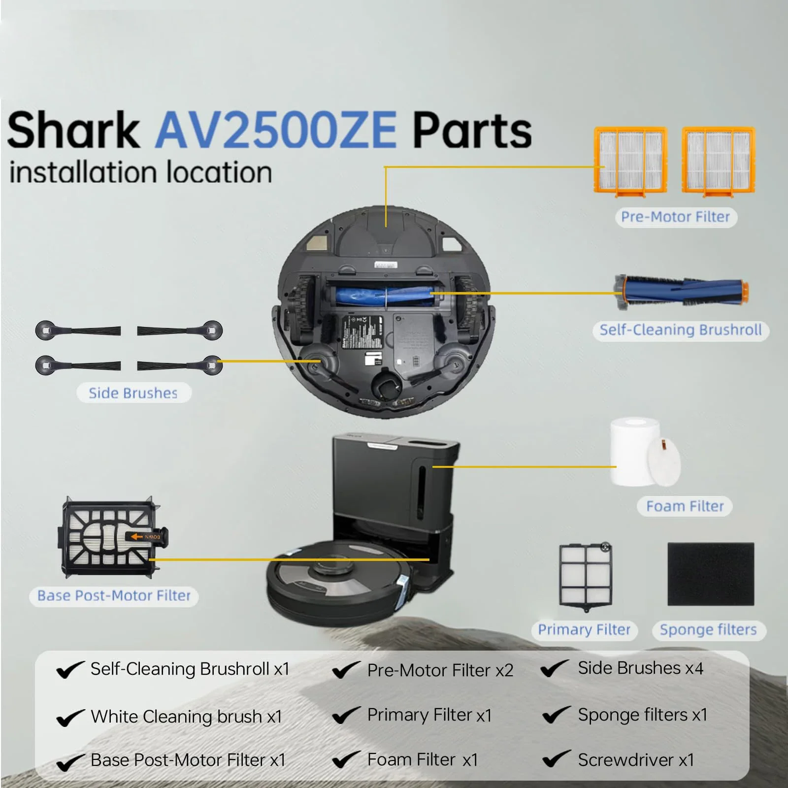 قطع غيار متوافقة مع Shark AI AV2501S AV2511AE AV2501AE RV2502AE RV2610WA AV2510AOUS RV2520AOUS جهاز آلي لتنظيف الأتربة #3