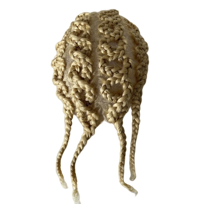 قطعة شعر بشري عذراء برازيلية # 613 شقراء اللون الأفرو كورنو الضفائر كامل الدانتيل الشعر المستعار 8x10 وحدات الدانتيل للرجال السود #4