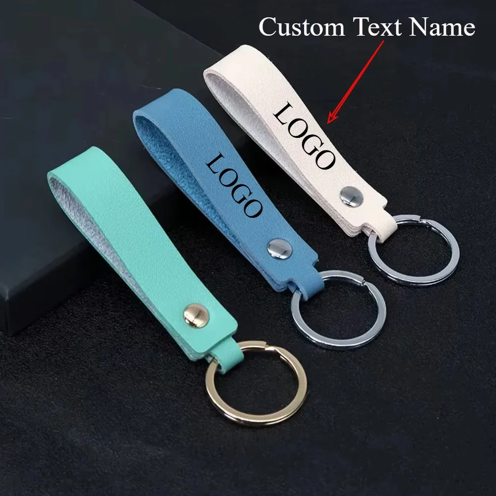 

Leather Retro Colors Keychain Custom Logo Name Double-sided Keyring Cute Portable Decor Lanyard Key Strap Chain Ring Gift