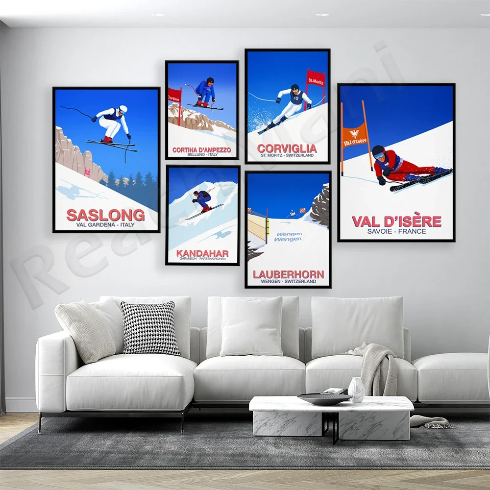 Garmisch, Beaver Creek, St. Moritz Ski Race Poster, Ski Resort Poster Ski Snowboard Canvas Painting Vintage Wall Art Print