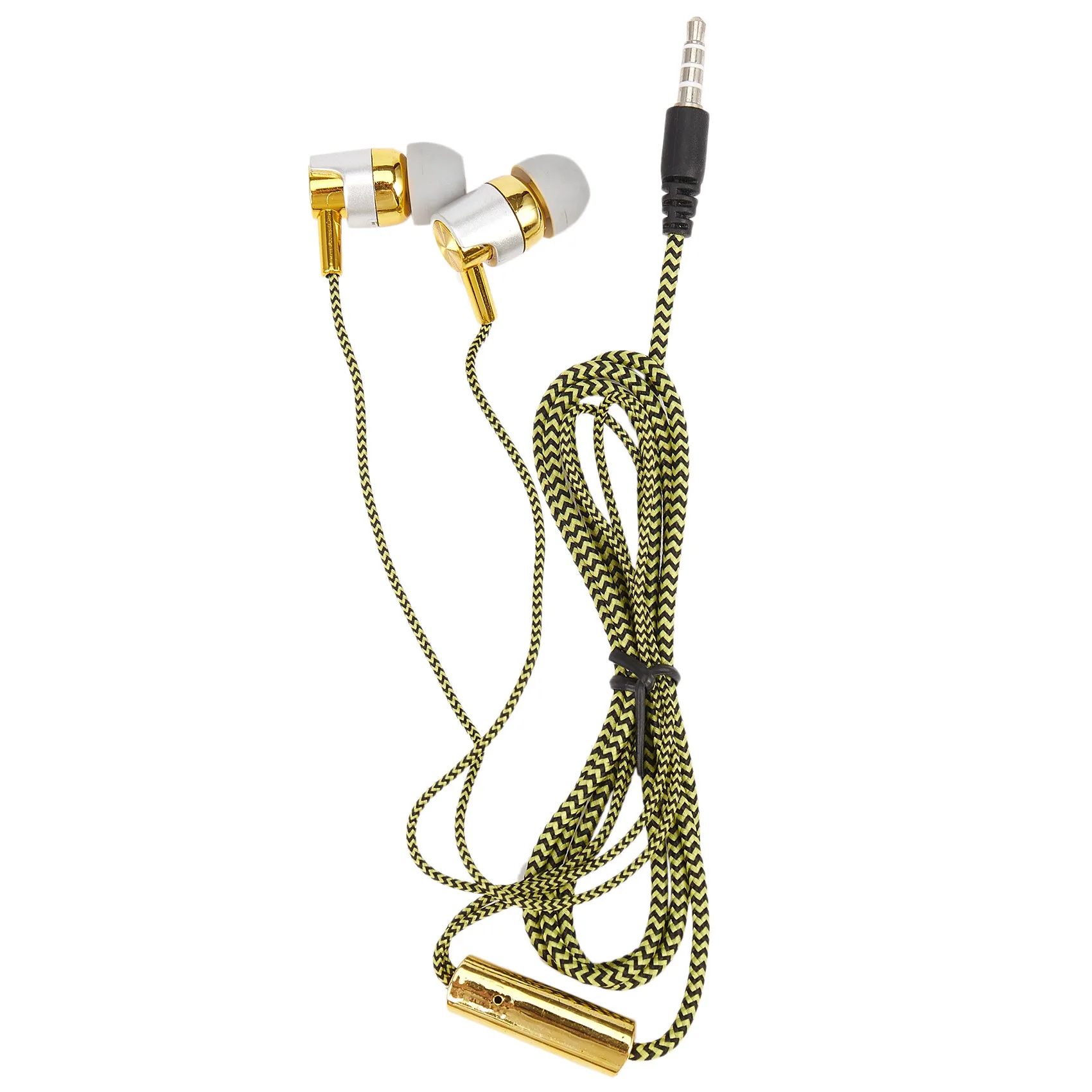 H-169 3.5mm MP3 MP4 Wiring Subwoofer Braided Cord, Universal Music Headphones with Wheat Wire Control(Golden)