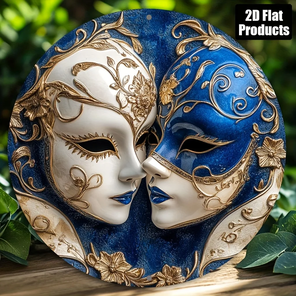 2D Flat Vintage Style Aluminum Mask Wall Art - Romantic  and Golden Venice Theme Decorative Office Decor