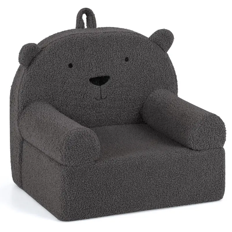 Kids Bear Sofa Toddler Foam Couch with Soft Fleece Fabric Cover-Gray