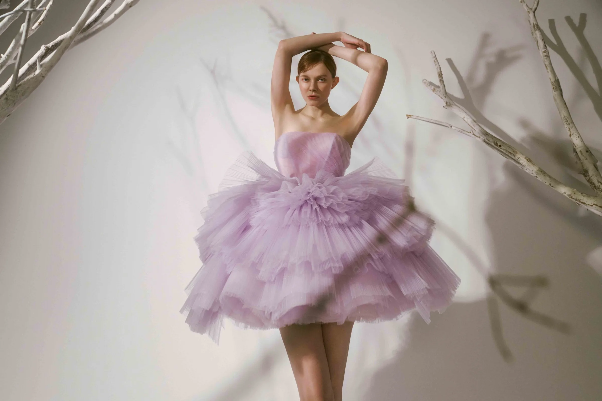 Pretty Lavender Tulle Tiered Layered Short Women Dresses To Birthday Wed Party Strapless Puff Mini Female Dress Bridal Dress