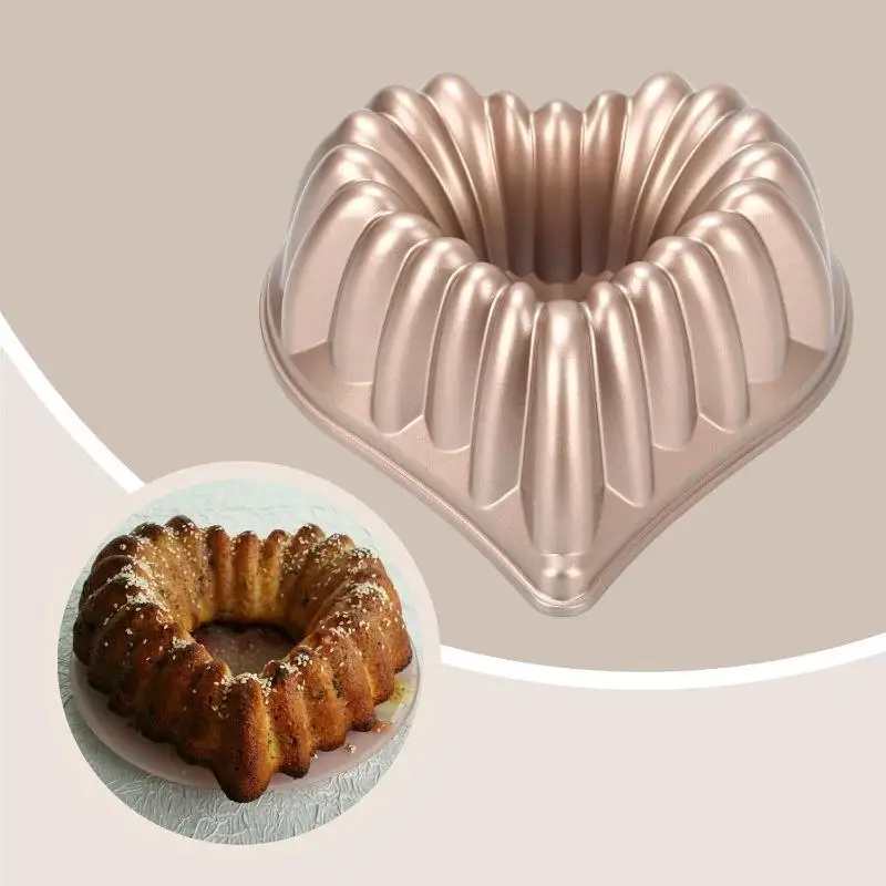 1Set Heart Cake Pan, Aluminium Heart Shape Cake Mold Nonstick Baking Mold Dishwasher Safe 3D Charlotte Cake Pan for Birthday Wedding Christmas, 10 Inch