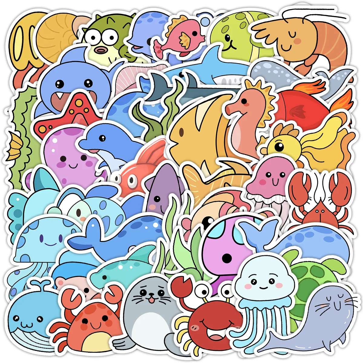 

10/30/50PCS Transparent Stickers Marine Life Cute Fish Cartoon Decals Animal Graffiti Decoration Laptop Guitar Car Bike Kids Toy