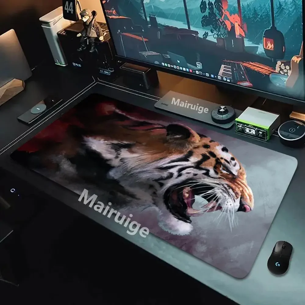 Alas Meja Anime Tiger Mouse Pad Anti-selip Cetak HD Ukuran Besar Keyboard Pad Karpet Karet Alas Meja Gamer Komputer Untuk PC 900x400