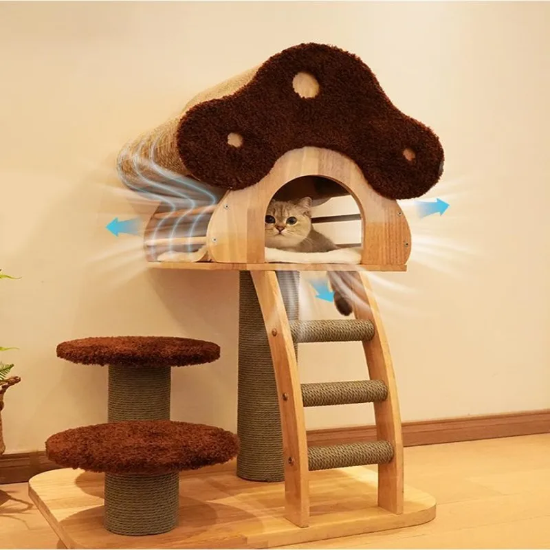 Plush & Wood Large Eco-Friendly Durable Cat Tree Modern Multi-Level Indoor Cat House Cozy Perches Scratching Posts Carton-Packed