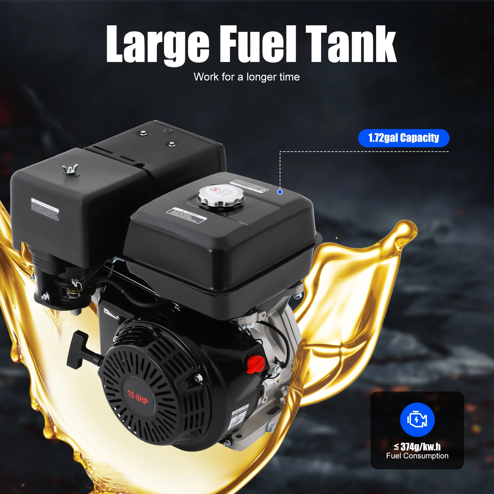 15HP 4-Stroke Gasline Powered Engine 420cc OHV Engine 8800W Air Cooling Multi-Use Engine Motor w/h Single Cylinder For Energy