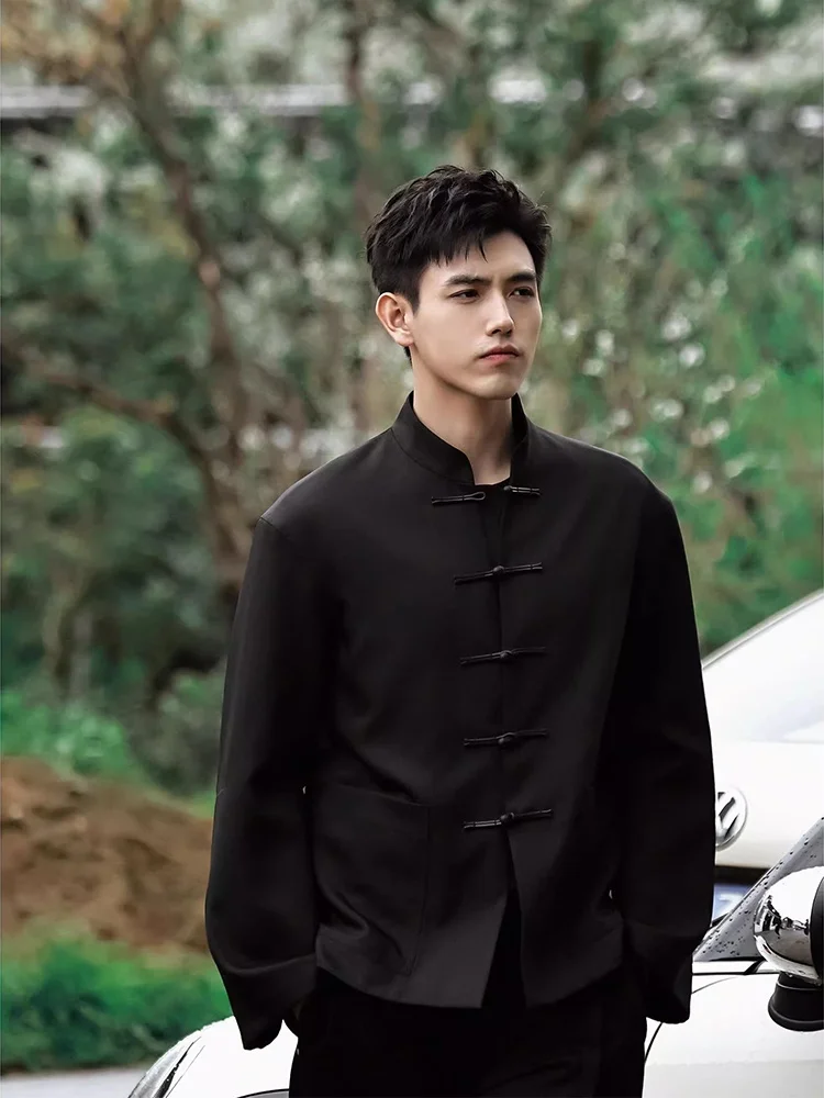 ชุดสูทลำลองสไตล์จีนใหม่สำหรับผู้ชาย แขนยาว ติดกระดุม ทรงหลวม ใส่ได้ทุกฤดู