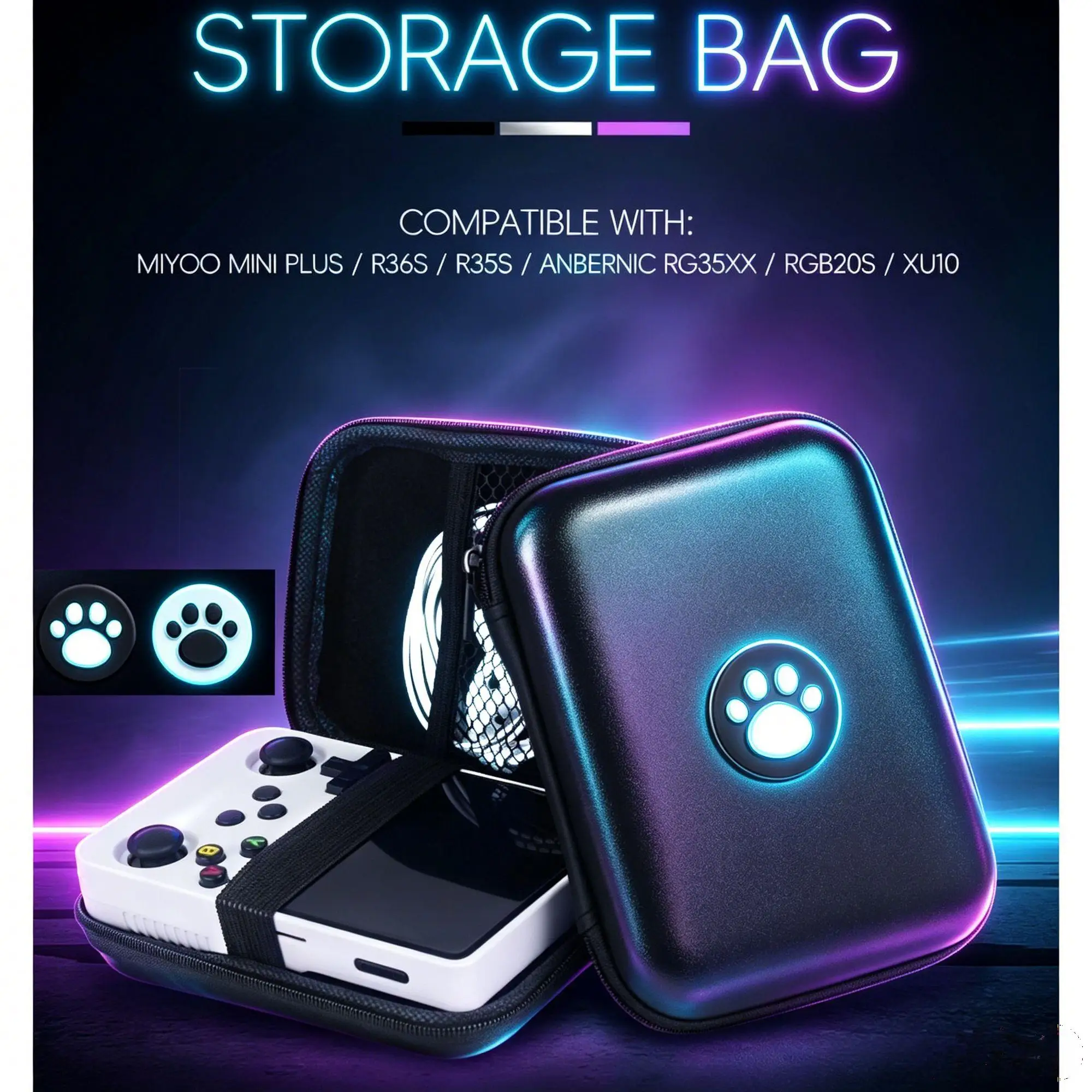 Black Hardshell Protective Storage Box for R35S/R36S Portable Game Console Zippered Secure Gaming Accessory Bag