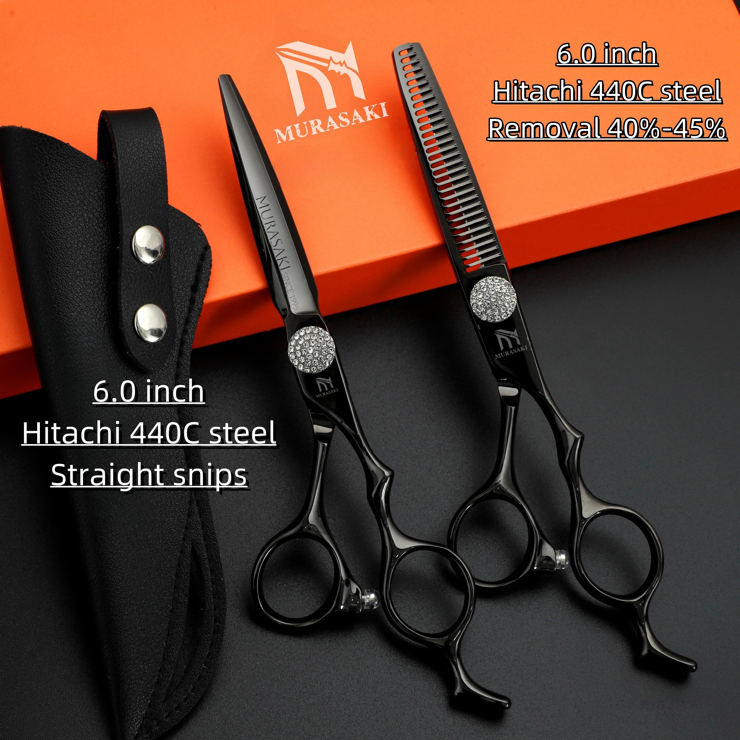 MURASAKI 6-Zoll-Professionsschere mit umgekehrten Zähnen zum Ausdünnen, Hitachi 440C-Stahl-Friseurschere, hochwertige Haarschneidemaschine – Detail 22