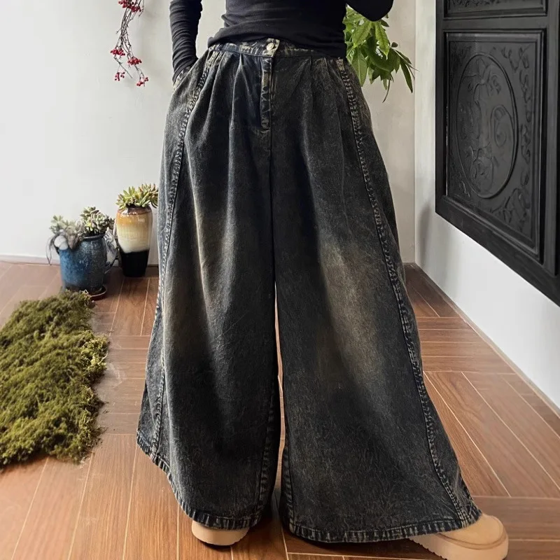 Y2k Pants Full Length Washed Do Old Mid Vintage Bleached Jeans Women Clothing Promotion