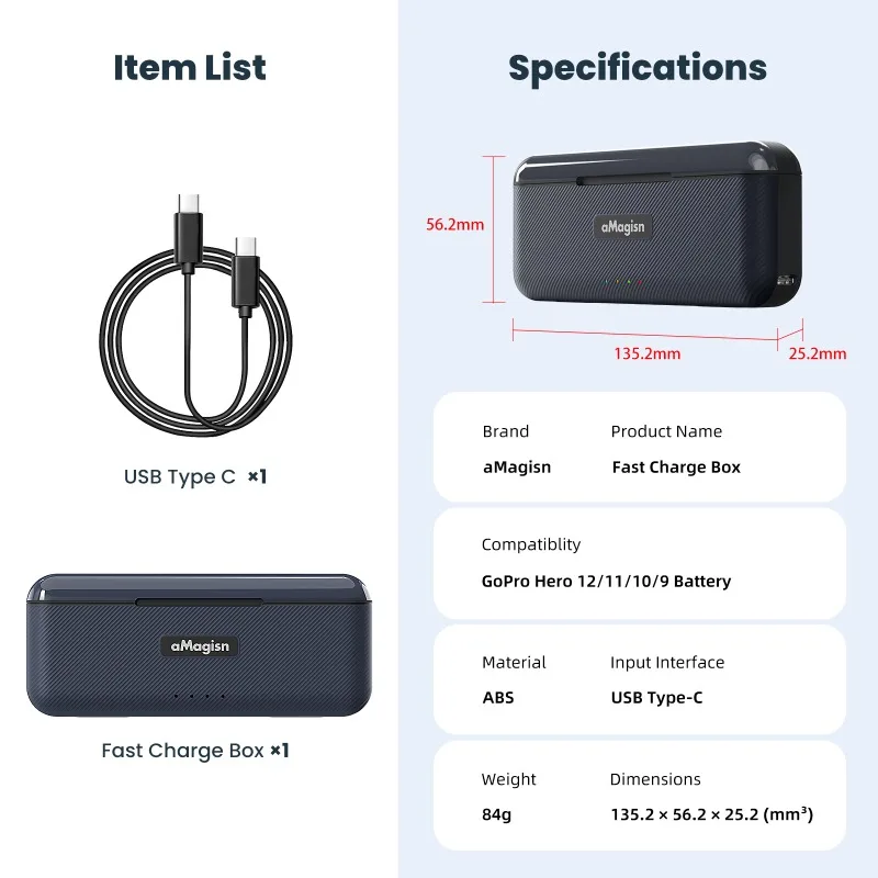 aMagisn สําหรับ GoPro Hero 12/11/10/9 Fast Charging Case เครื่องชาร์จแบตเตอรี่