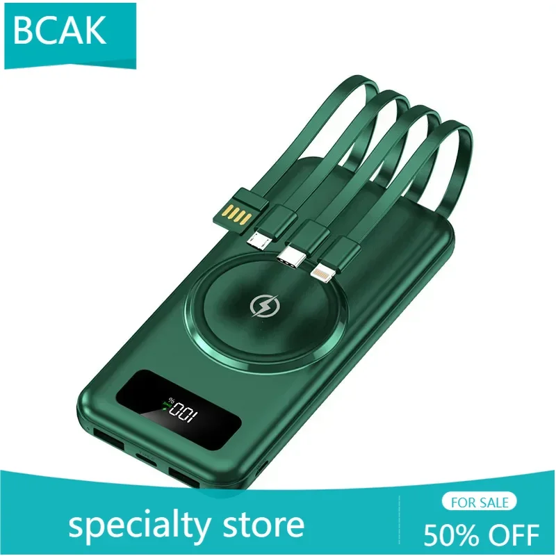 New BCAK New Gift Mobile Power Supply, Wireless Fast Charging, Large MAh, Large Capacity Sharing, Own Cable, Power Bank