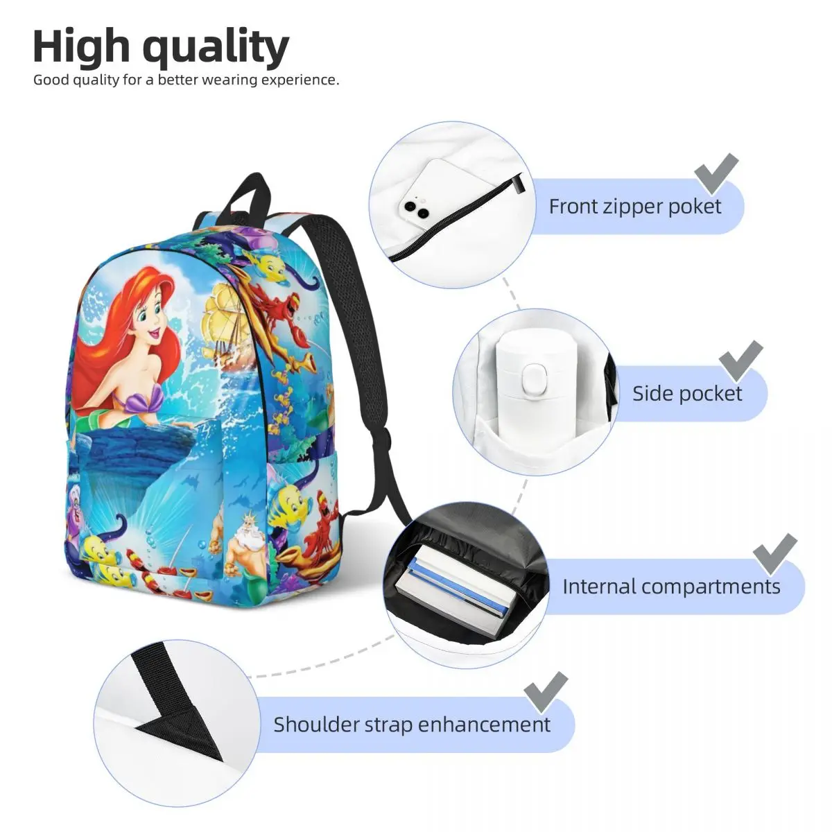 Custom Little Mermaid Poster Laptop Backpack Women Men Fashion Bookbag for College School Students Bag