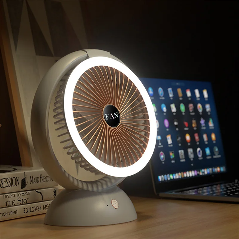 Đèn LED Quạt Điều Hòa Không Khí Quạt Điện Đèn LED Sạc Cổng USB Chức Năng Chiếu Sáng Stronge Gió Tắt Tiếng Cho Văn Phòng Nhà 5V FS140